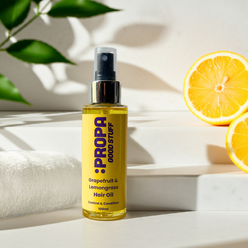 Nourishing hair oil with coconut, jojoba, argan & castor oils for condition and control, scented with zesty grapefruit and lemongrass - Propa Good Stuff