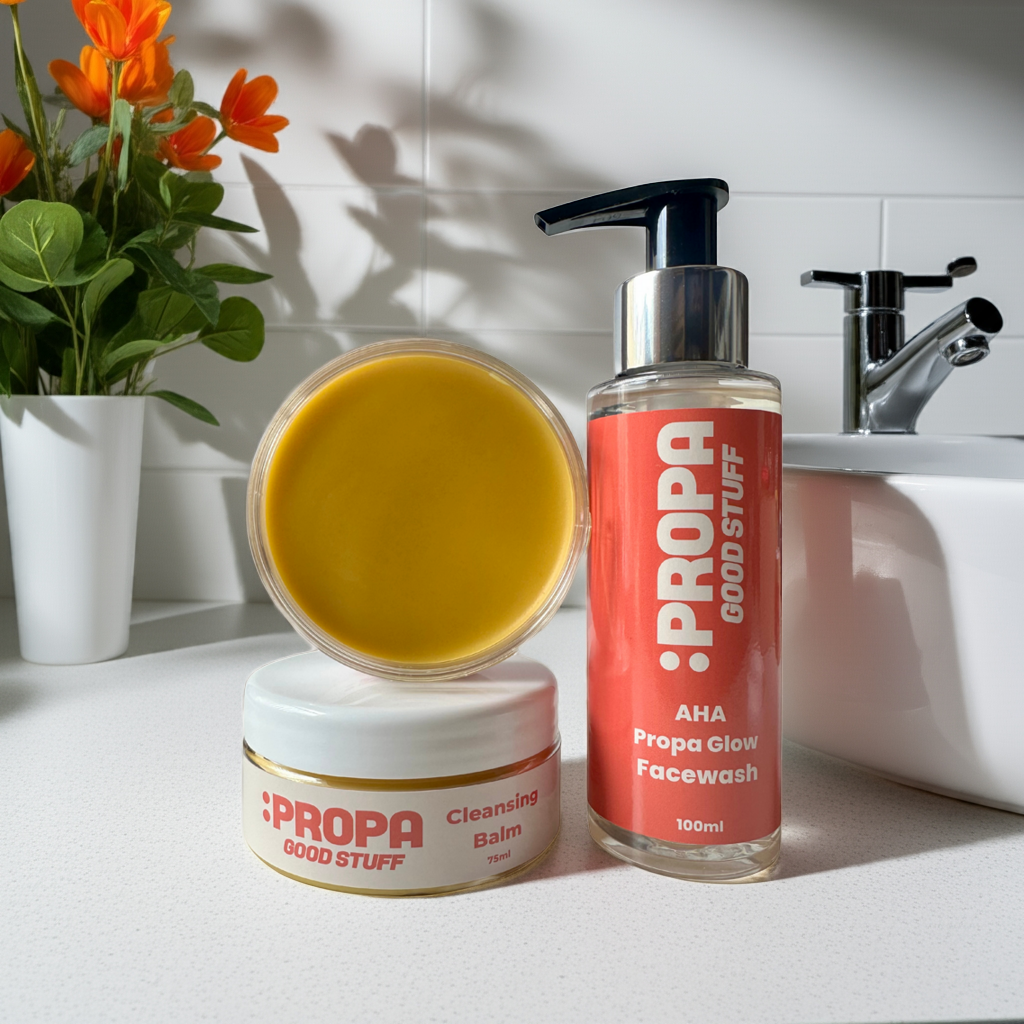 Cleansing Duo with AHA Propa Glow Facewash and our bestselling hydrating Cleansing Balm - Propa Good Stuff