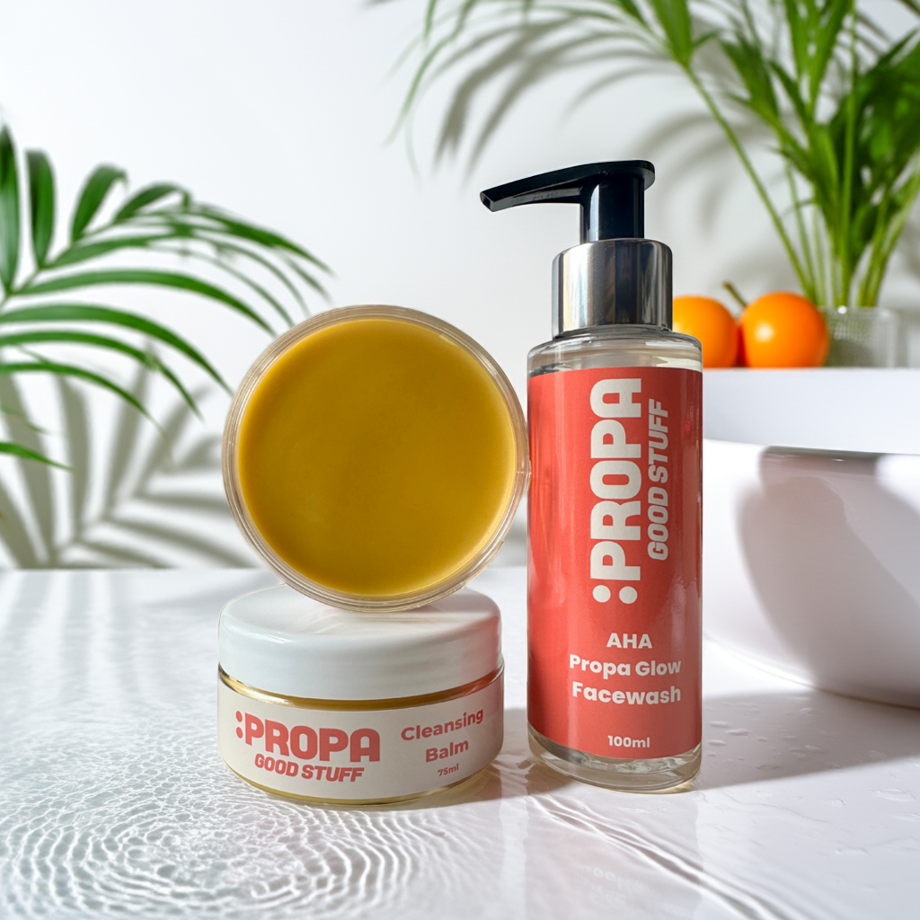 Cleansing Duo with AHA Propa Glow Facewash and our bestselling hydrating Cleansing Balm - Propa Good Stuff