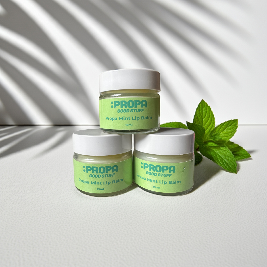 Propa Mint lip balm with cocoa & shea butters, avocado & jojoba oils for soft, smooth lips. Scented with peppermint - Propa Good Stuff