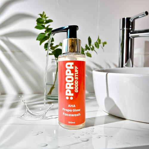 AHA Glow Facewash with an aloe vera base and AHA natural fruit extract for gentle daily exfoliation - Propa Good Stuff