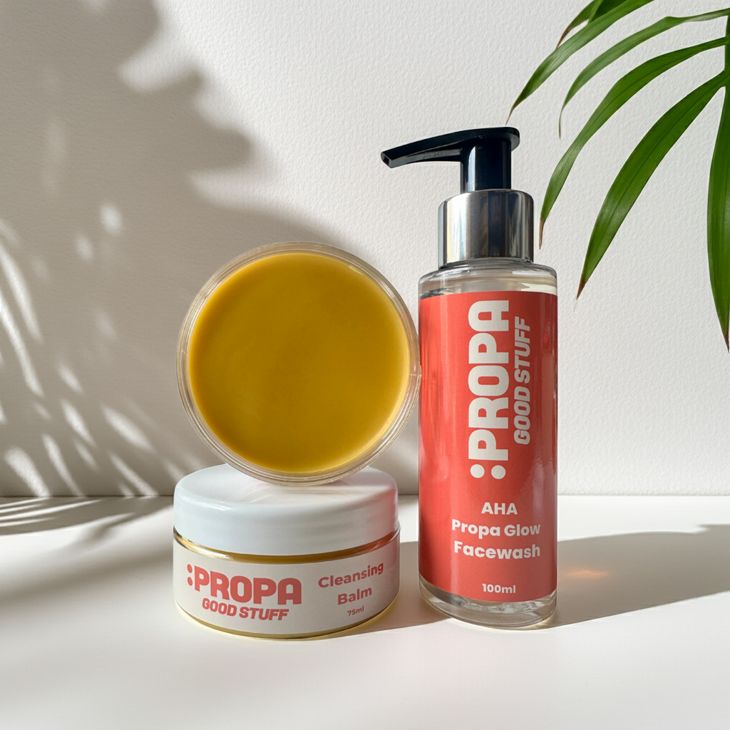 Cleansing Duo with AHA Propa Glow Facewash and our bestselling Cleansing Balm - Propa Good Stuff