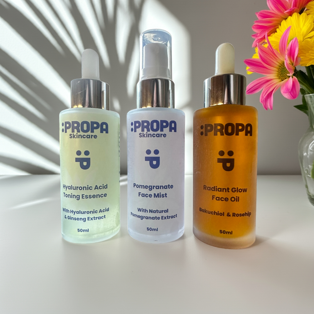 Hydrate & Glow Skincare Bundle - with Pomegranate Face Mist, Hyaluronic Acid Essence & Radiant Glow Face Oil - Propa Skincare
