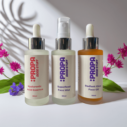 Enrich & Glow Skincare Bundle - with Superfood Toning Face Mist, Hyaluronic Acid Essence & Radiant Glow Face Oil  Propa Good Stuff