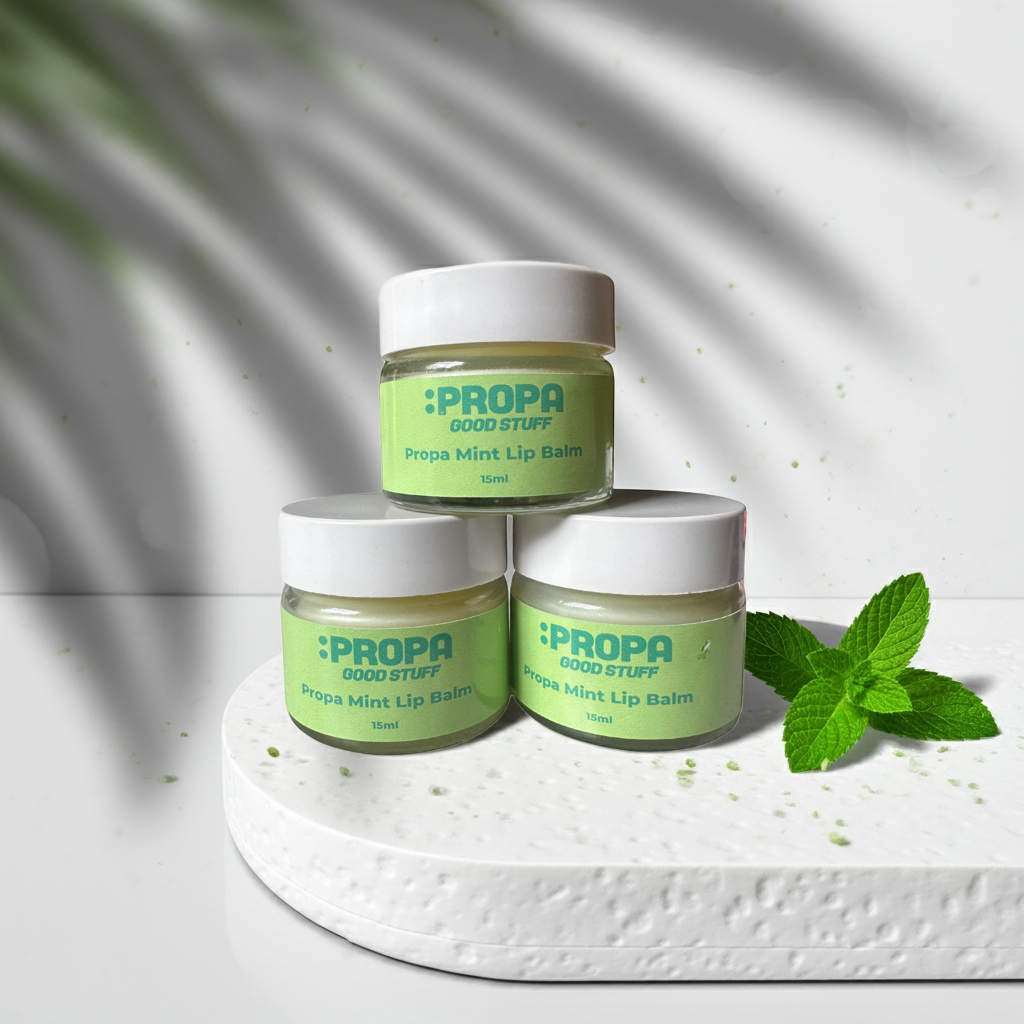 Propa Mint lip balm with cocoa & shea butters, avocado & jojoba oils for soft, smooth lips. Scented with peppermint - Propa Good Stuff