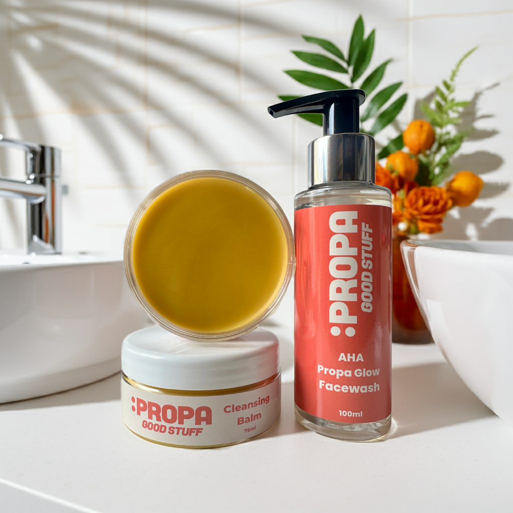 Cleansing Duo with AHA Propa Glow Facewash and our bestselling hydrating Cleansing Balm - Propa Good Stuff