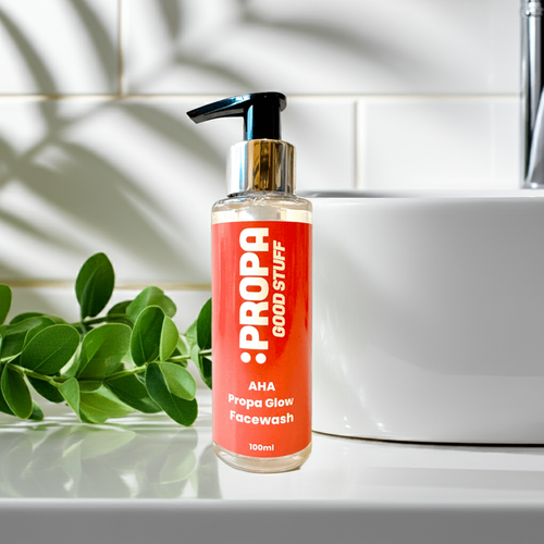AHA Glow Facewash with an aloe vera base and AHA natural fruit extract for gentle daily exfoliation - Propa Good Stuff